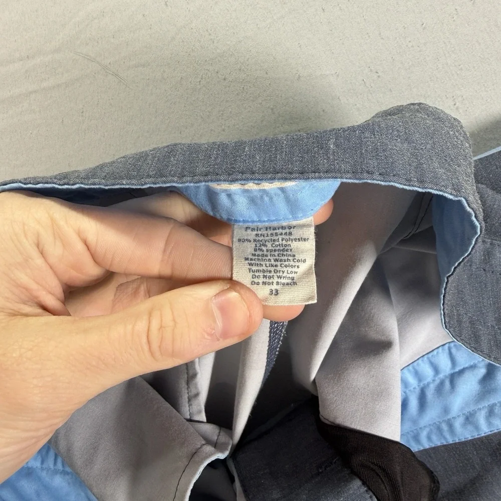 Fair Harbor Board Shorts Mens 33 Waist Gray Blue Striped Swim Trunks Drawstring